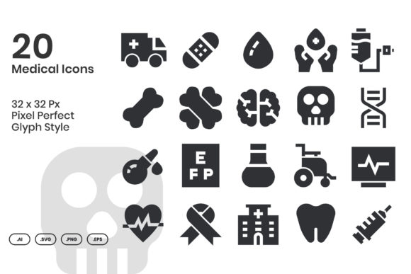 20 Medical Icons - Glyph: A Versatile Design Set