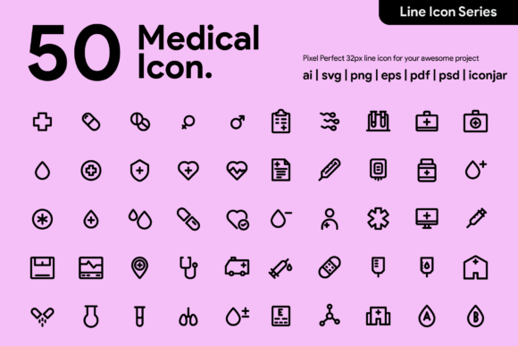 Review of 50 Medical Line Icons for Embroidery